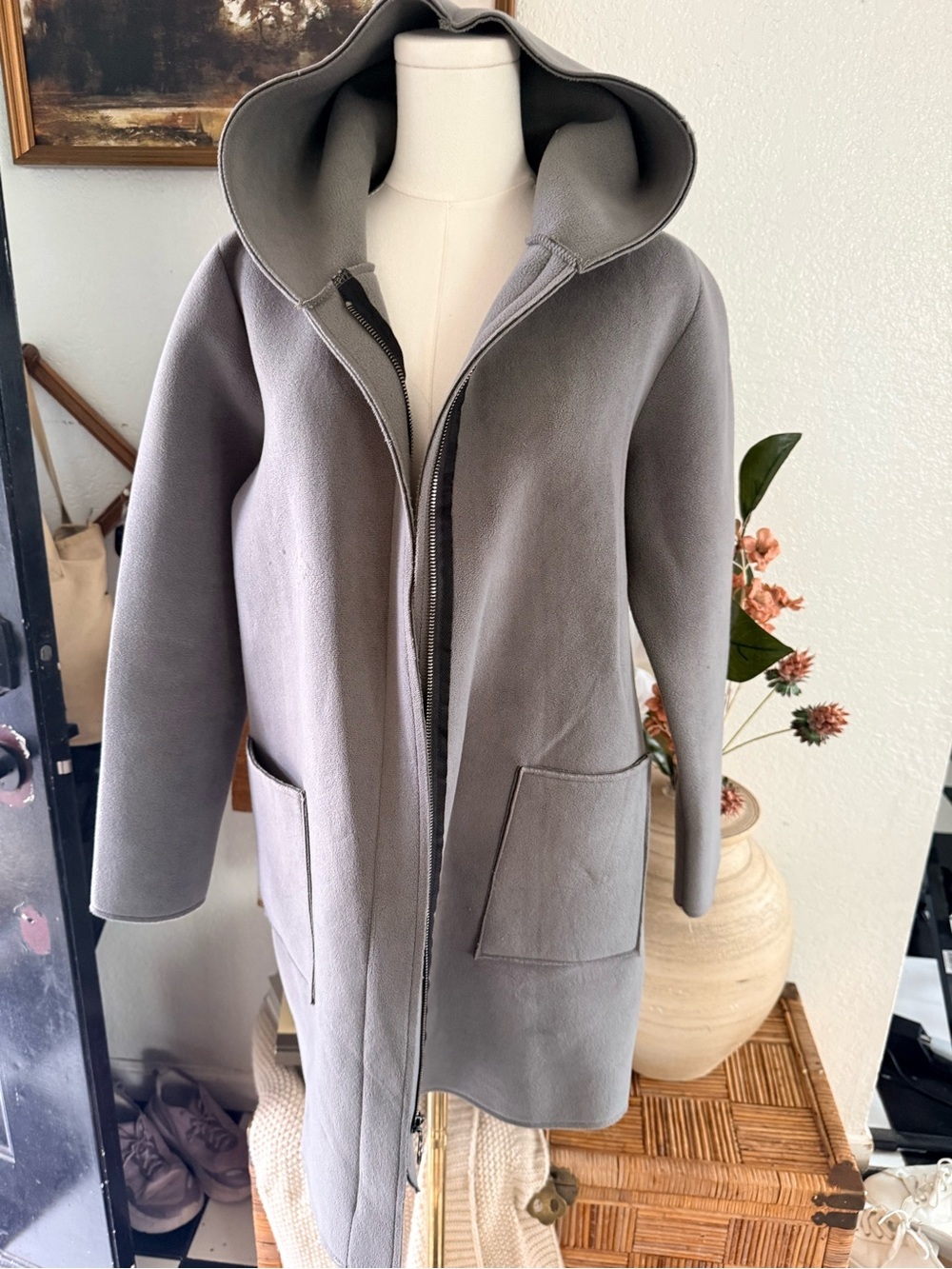 Women's Hooded Zip-Front Cardigan Sweater - Gray